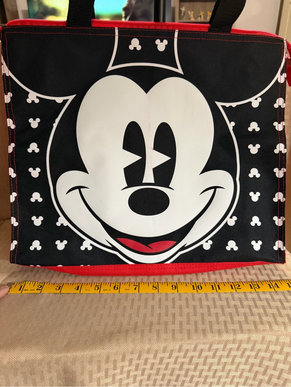Black & White Mickey Face Tote with Red Trim